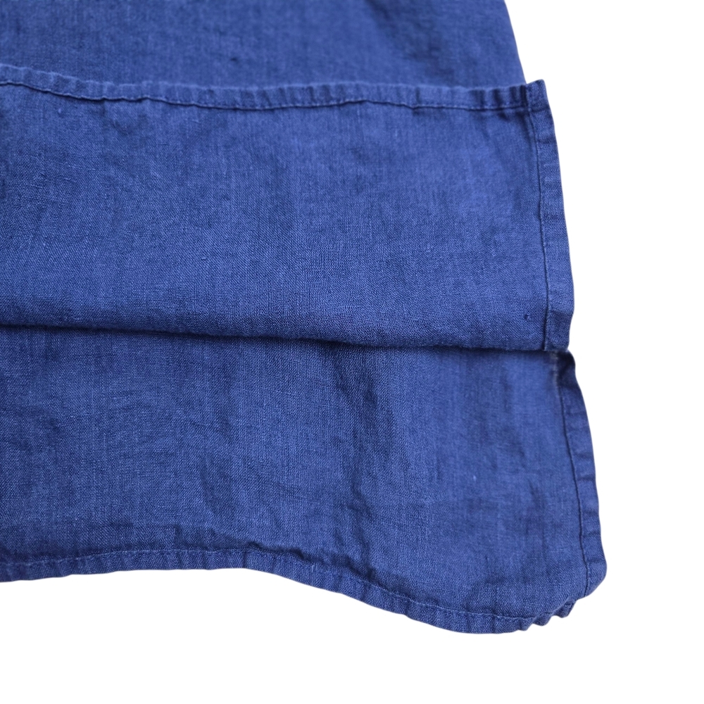 FLAX Medium Blue 100% Linen‎ V-Neck Button-Front Long Oversized Tunic Top - Picture 9 of 16